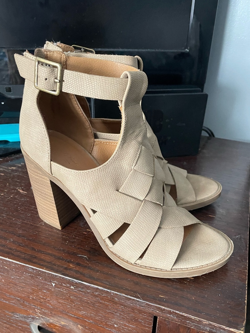 Beige Block Heel Strappy Sandals - Picture 2 of 4